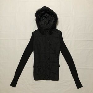 Say What? Women’s Long Sleeve Mixed-Media Black Hooded Jacket S